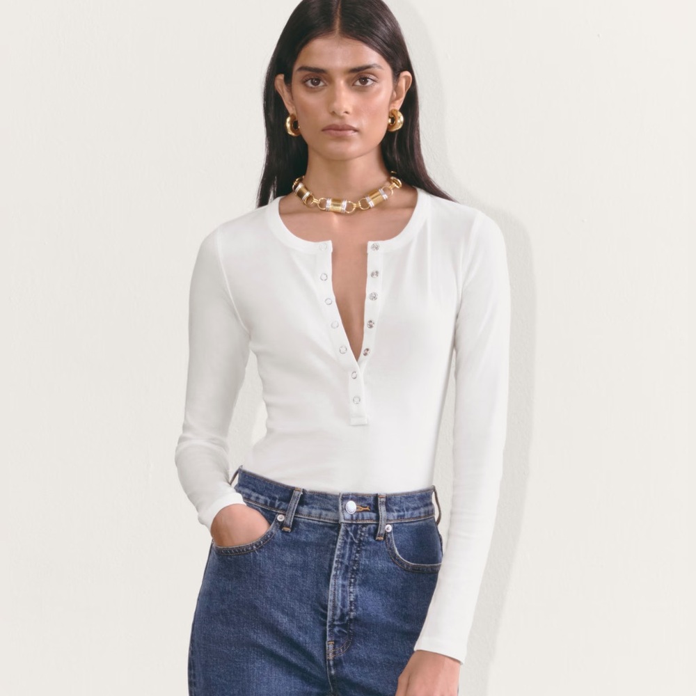 NWT Everlane the Lux Rib Henley size L White